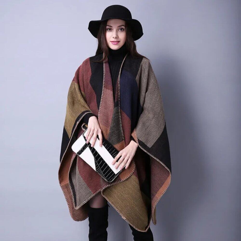 2/$30 NEW Boho Colorblock Earth Tones Ruana Oversized Open Wrap Poncho Blanket